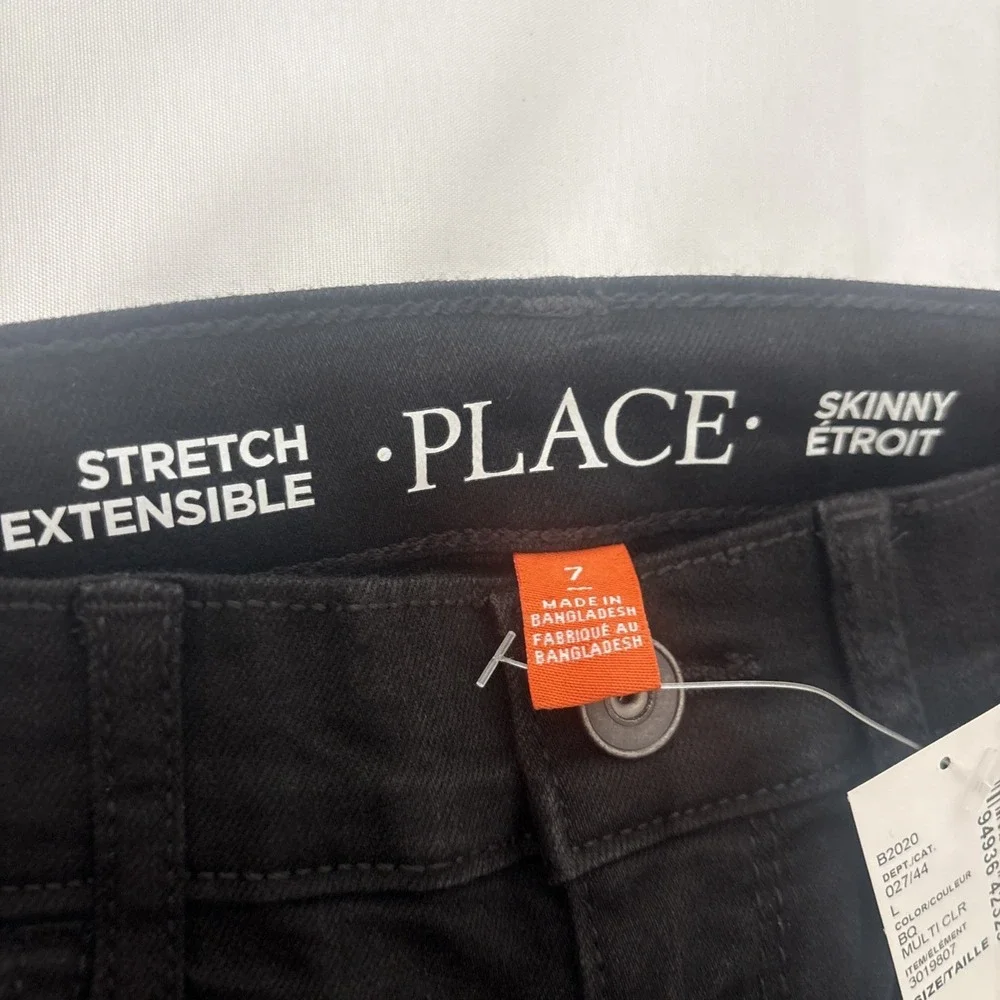 NEW NWT Childrens Place Boys Sz 7 Skinny Stretch Black Jeans Adjustable Waist